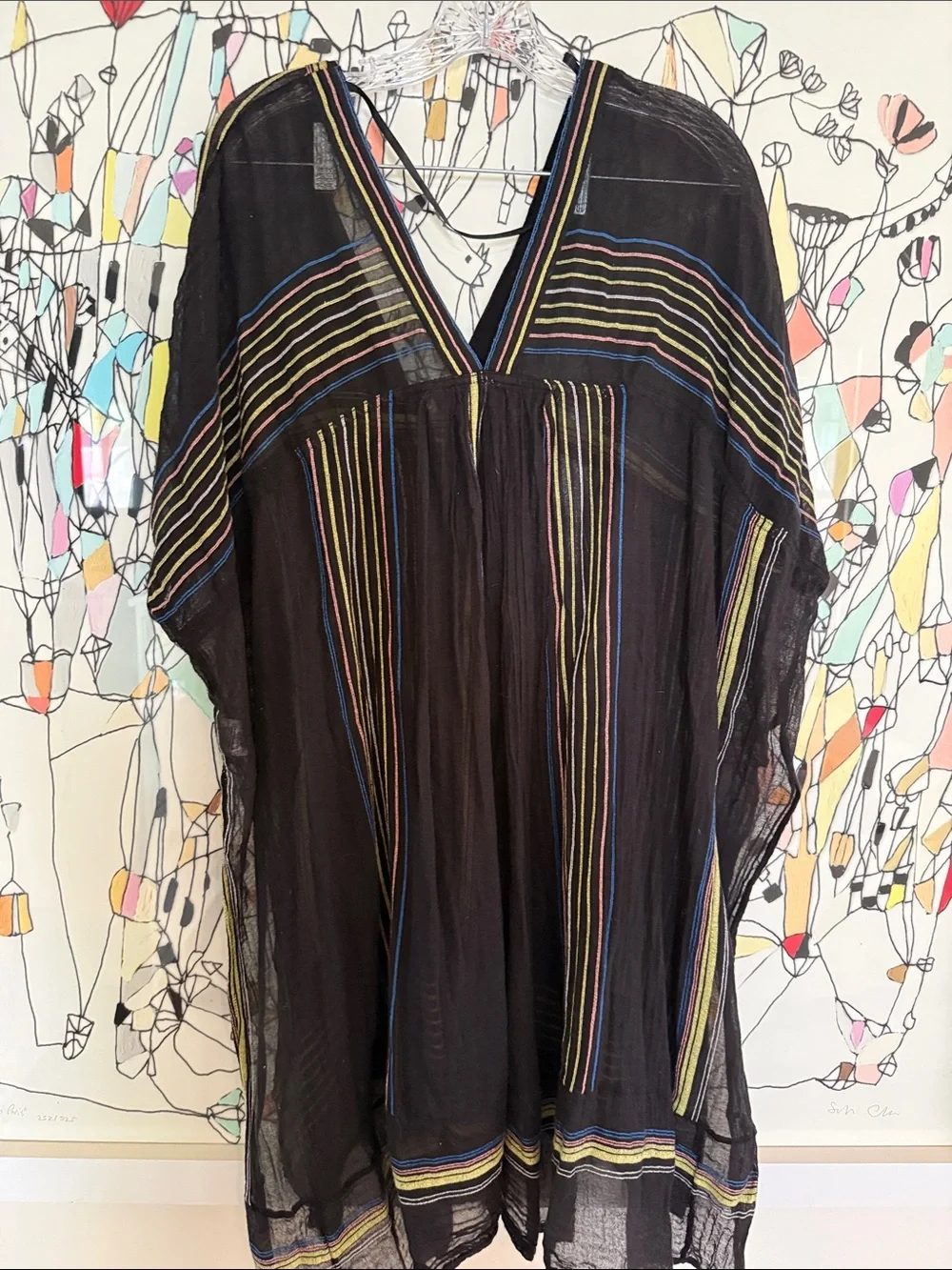 Free People Black Striped V-Neck Women's Tunic Top/Dress